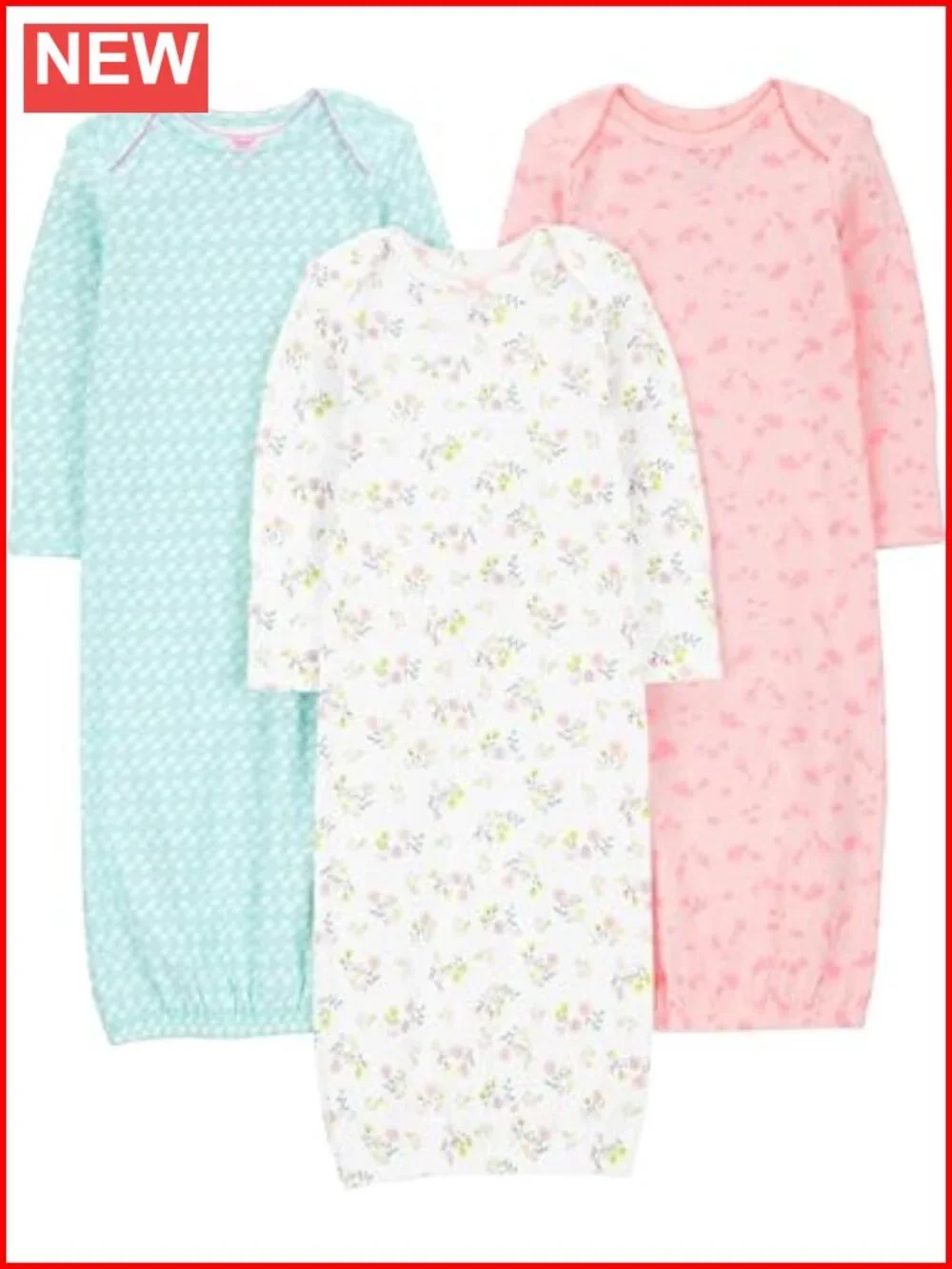 3-Pack Cotton Sleeper Gowns Baby Girls Long Sleeve Sleepwear